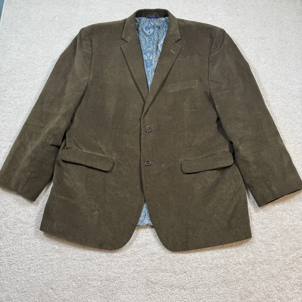 Alan Flusser Corduroy Blazer Men's 2XL Green Sport Coat Paisley Lined Cotton‎